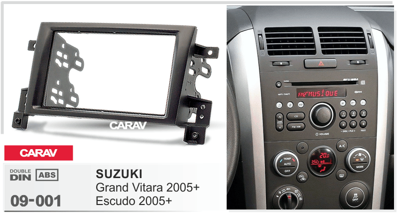 SUZUKI Grand Vitara, Escudo 2005+  merkkikohtainen soitin asennuskehys  CARAV 09-001