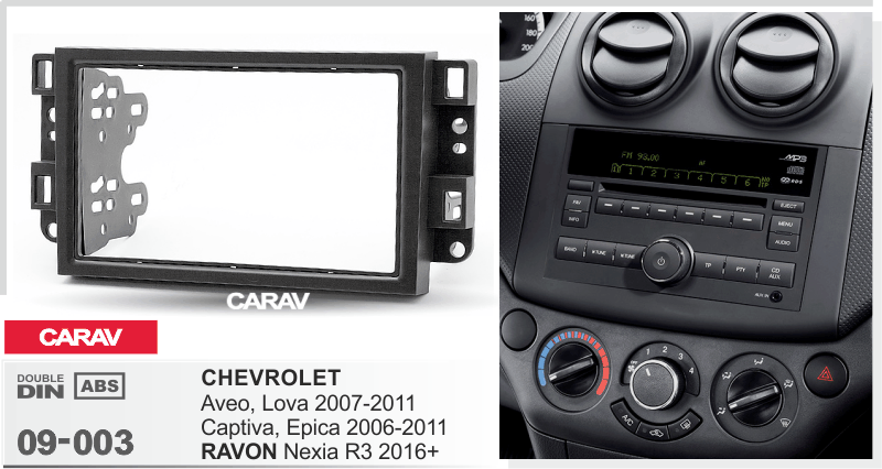 CHEVROLET Aveo | Lova 2007-11 | Captiva | Epica 2006-2011 / RAVON Nexia R3 2016+ merkkikohtainen soitin asennuskehys CARAV 09-003