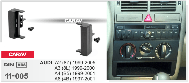 AUDI A2 (8Z) 1999-2005, A3 (8L) 1999-2000, A4 (B5) 1999-2001, A6 (4B) 1997-2001  Универсальная переходная рамка  CARAV 11-005