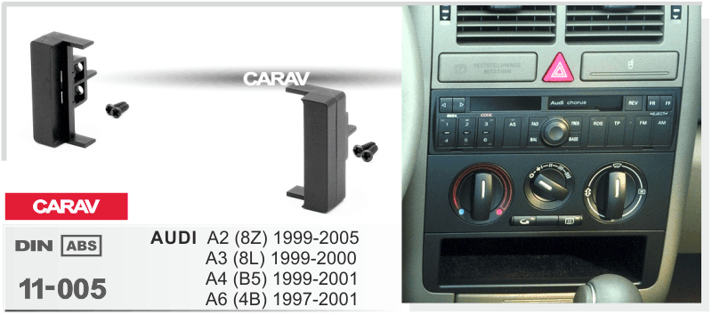 AUDI A2 (8Z) 1999-2005, A3 (8L) 1999-2000, A4 (B5) 1999-2001, A6 (4B) 1997-2001 Универсальная переходная рамка CARAV 11-005