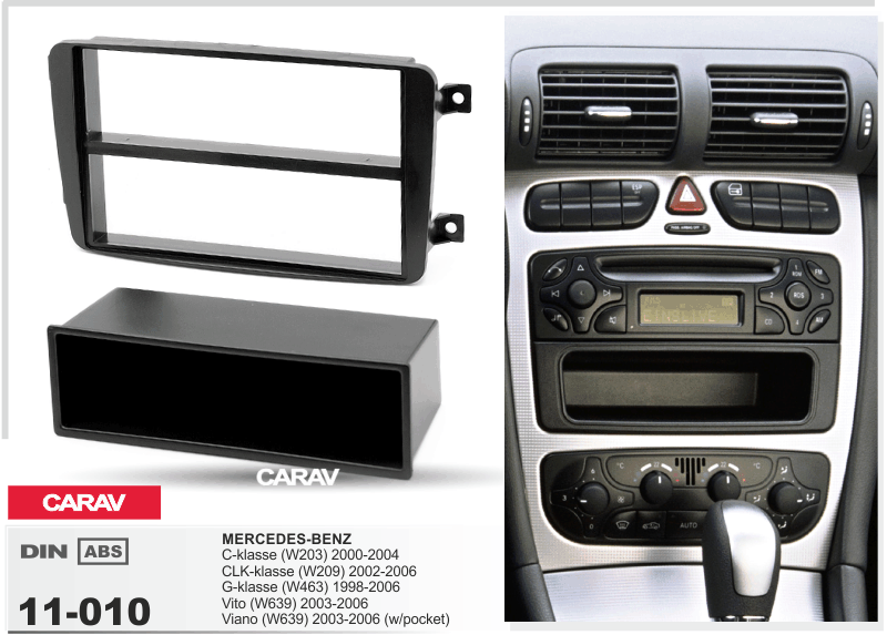 MERCEDES-BENZ C-klasse (W203) 2000-2004 | CLK-klasse (W209) 2002-2006 | G-klasse (W463) 1998-2006 | Viano (W639) 2003-2006 | Vito (W639) 2003-2006  Car Stereo Facia Panel Fitting Surround  CARAV 11-010