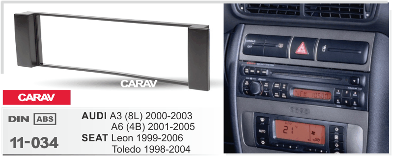 AUDI A3 (8L) 2000-2003, A6 (4B) 2001-2005 / SEAT Toledo, Leon 1999-2005  Универсальная переходная рамка  CARAV 11-034