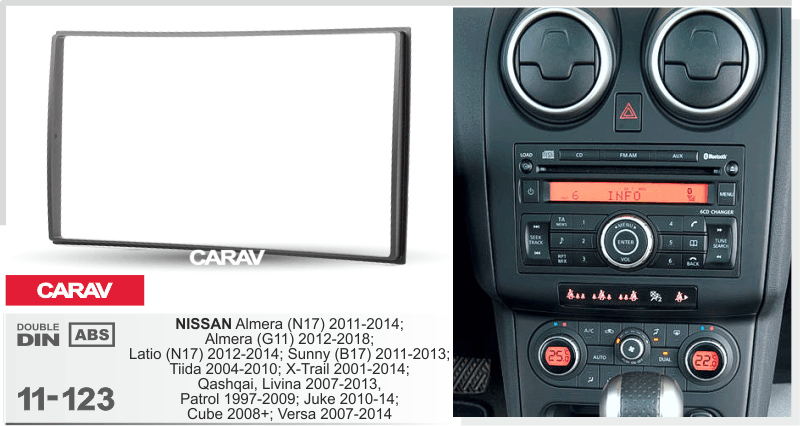 NISSAN X-Trail 2001-2014 | Qashqai | Juke 2010-14  merkkikohtainen soitin asennuskehys  CARAV 11-123