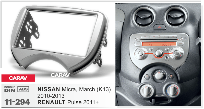 NISSAN Micra, March (K13) 2010-2013 / RENAULT Pulse 2011-2017  merkkikohtainen soitin asennuskehys  CARAV 11-294