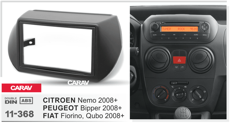 CITROEN Nemo 2008+ / PEUGEOT Bipper 2008+ / FIAT Fiorino, Qubo 2008+  merkkikohtainen soitin asennuskehys  CARAV 11-368