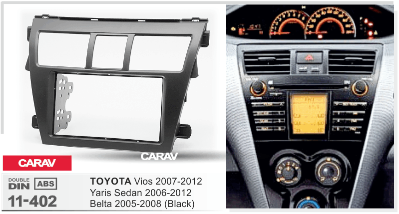 TOYOTA Vios 2007-2012, Belta 2005-2008, Yaris Sedan 2006-2012 merkkikohtainen soitin asennuskehys CARAV 11-402