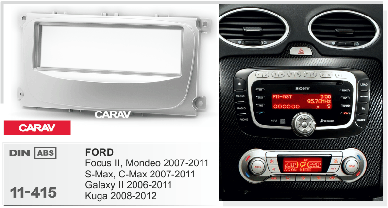 FORD Focus | Mondeo | S-Max | C-Max 2007-2011 | Galaxy 2006-2011 | Kuga 2008-2012  maki mudelikohane paigaldusraam  CARAV 11-415