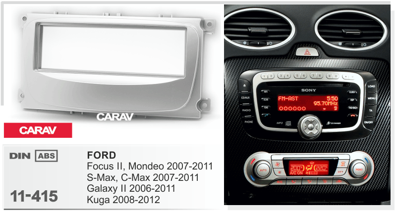 FORD Focus | Mondeo | S-Max | C-Max 2007-2011 | Galaxy 2006-2011 | Kuga 2008-2012 Универсальная переходная рамка CARAV 11-415