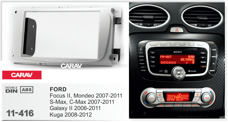 FORD Focus | Mondeo | S-Max | C-Max 2007-2011 | Galaxy 2006-2011 | Kuga 2008-2012  maki mudelikohane paigaldusraam  CARAV 11-416