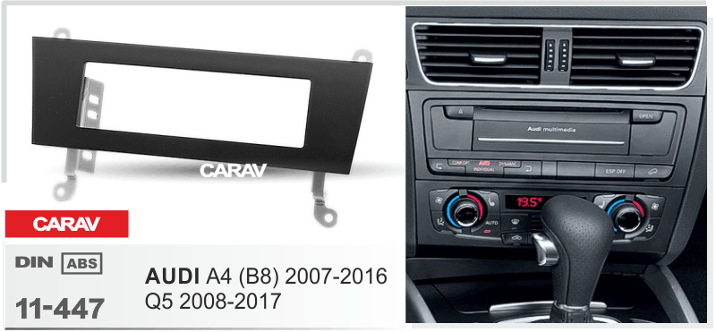 AUDI A4 (B8) 2007-2016, Q5 2008-2017  merkkikohtainen soitin asennuskehys  CARAV 11-447