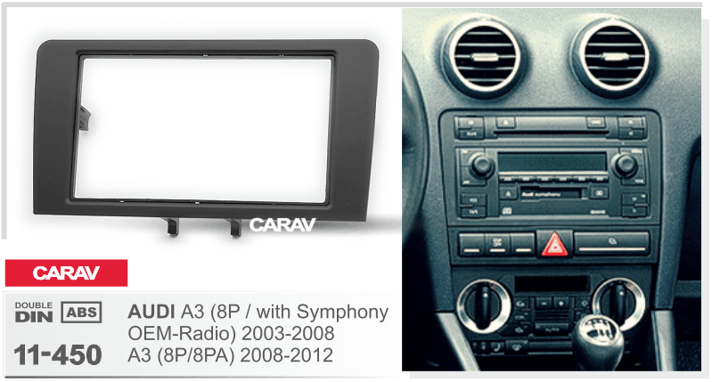 AUDI A3 (8P / with Symphony OEM-Radio) 2003-2008 | A3 (8P/8PA) 2008-2012  merkkikohtainen soitin asennuskehys  CARAV 11-450