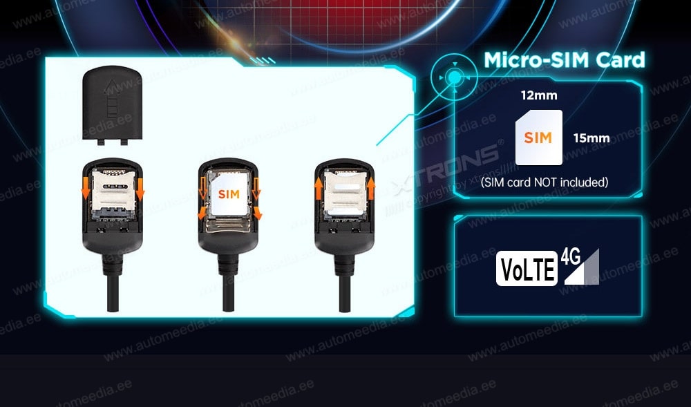 Automedia ES8529D Automedia ES8529D Iebūvēts 4G savienojuma SIM slots