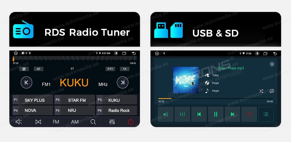 XTRONS Audi  FM RDS raadio ja USB multimedia soitin