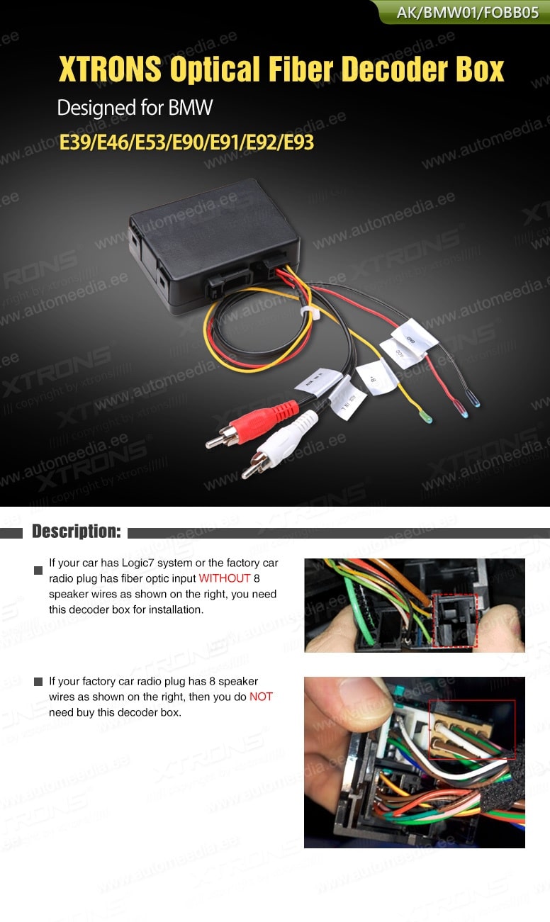 Optical Fiber Decoder Logic7 BMW  E39 / E46 / E53 / E90 / E91 / E92 / E93  maki mudelikohane paigaldusraam  CARAV FOBB05