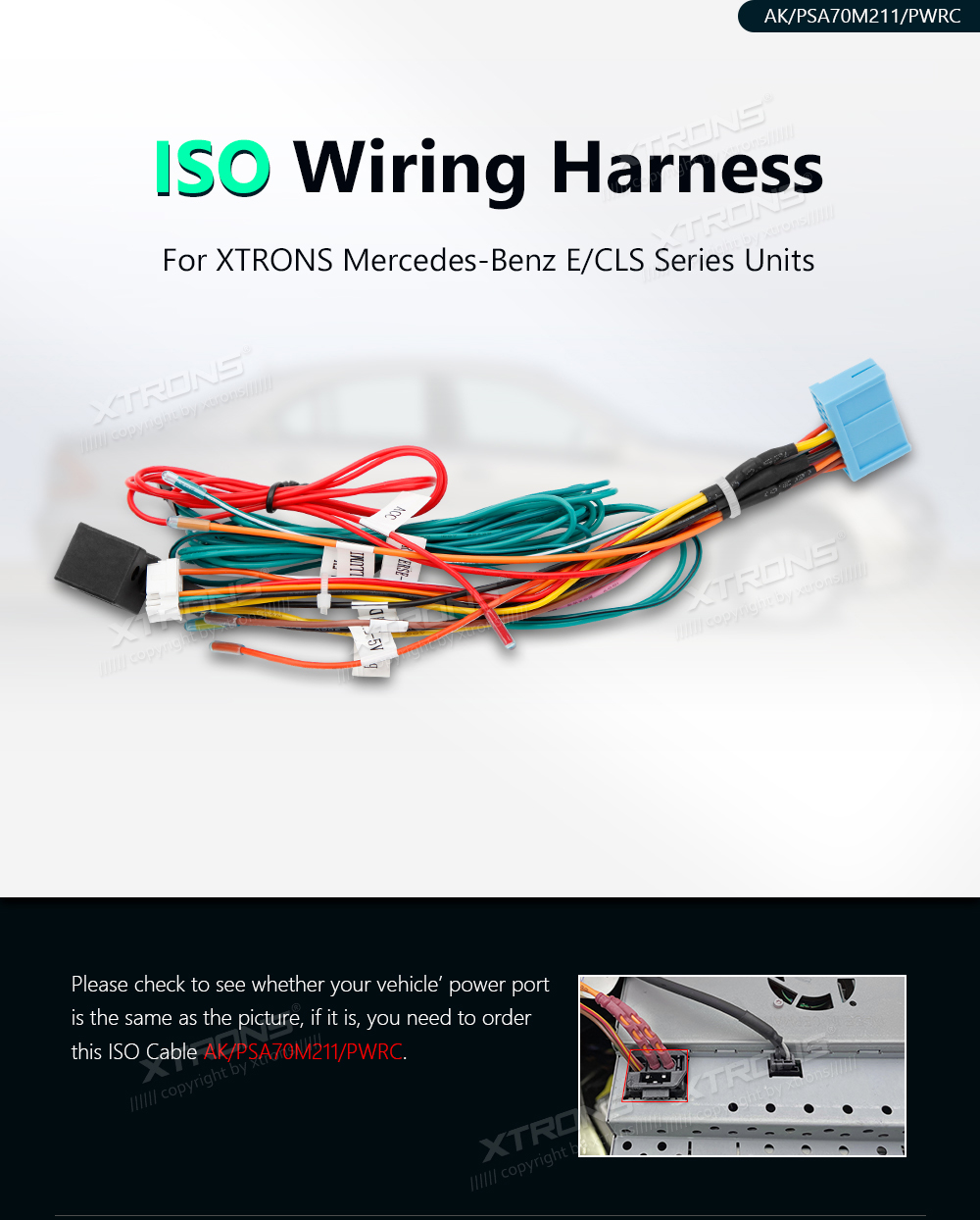 ISO Wiring Harness for XTRONS Mercedes-Benz E / CLS Series Units PSA70M211/PWRC