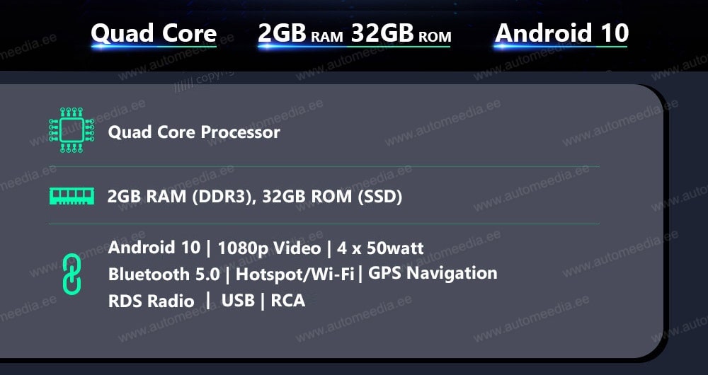 XTRONS Volkswagen  laitteisto ja prosessori RAM -ROM -muisti.