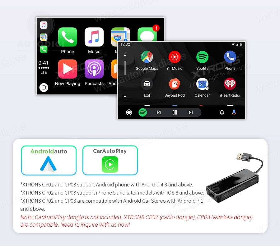 1 DIN XTRONS D710P XTRONS D710P CarPlay -moduulin valmius