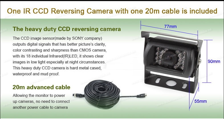 Erisin ES313 7" HD LCD Monitor 7 inch Reversing CCD Camera 12V/24V Truck/Caravan 