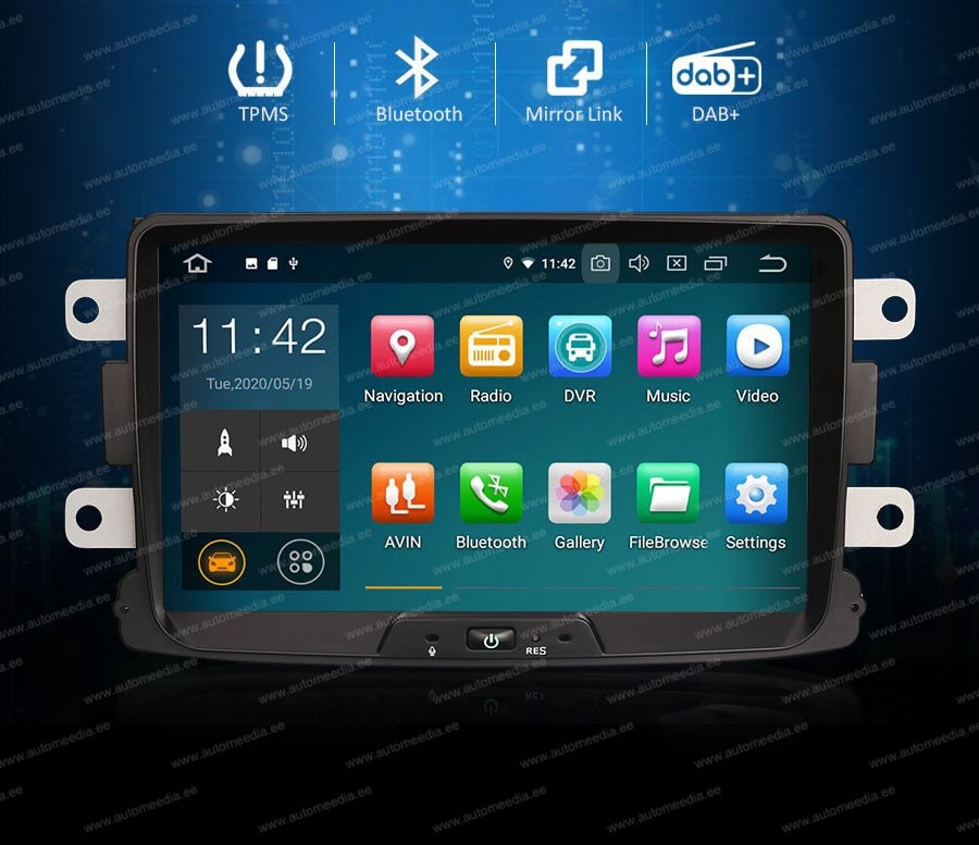 Dacia Duster | Lodgy | Dokker | Renault Captur (2011-2017)  Automedia ES8129D merkkikohtainen Android GPS multimedia näyttösoitin