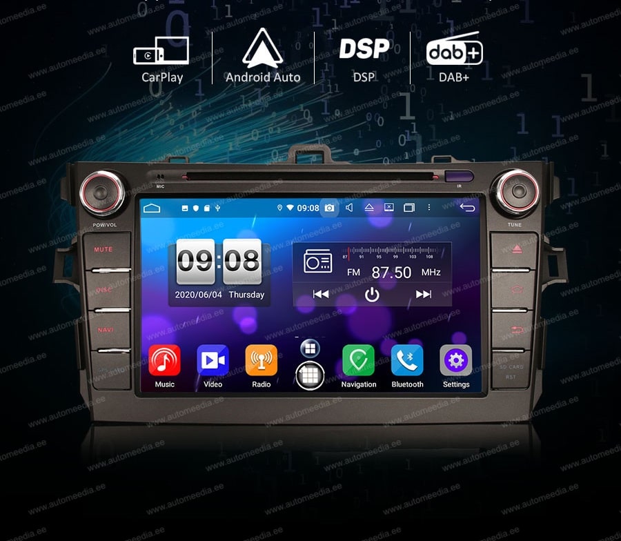 Toyota Corolla (2007-2013)  Automedia ES8728A merkkikohtainen Android GPS multimedia näyttösoitin