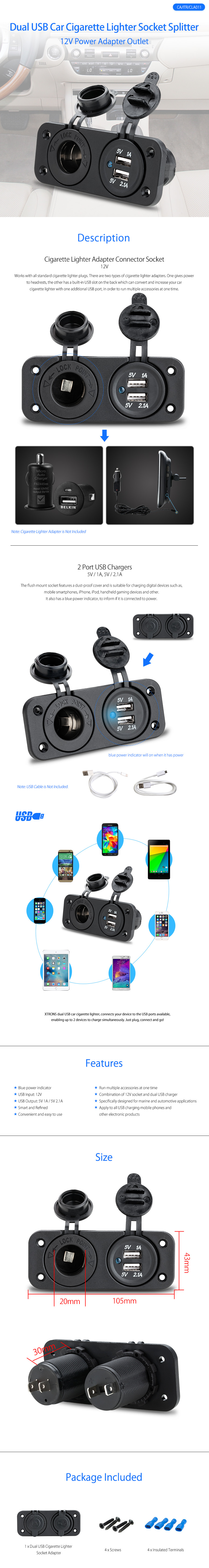 Sigaretisüütaja ja 2xUSB laadijaga lisapaneel Xtrons CLA011