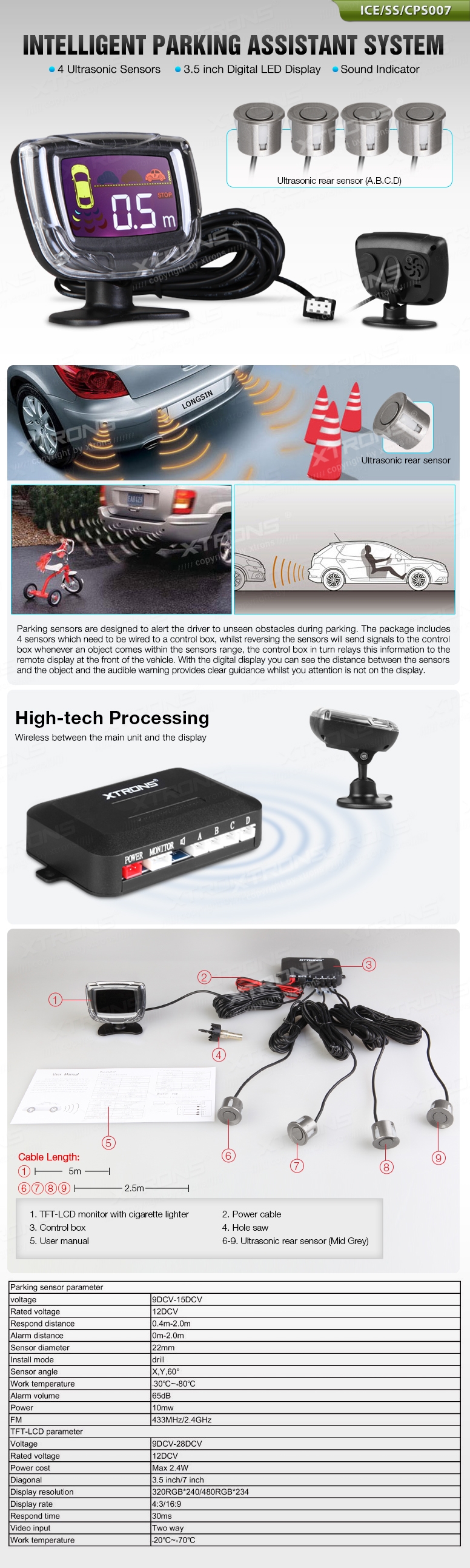 4 x hallid ultraheli parkimiandurid + LED ekraan 