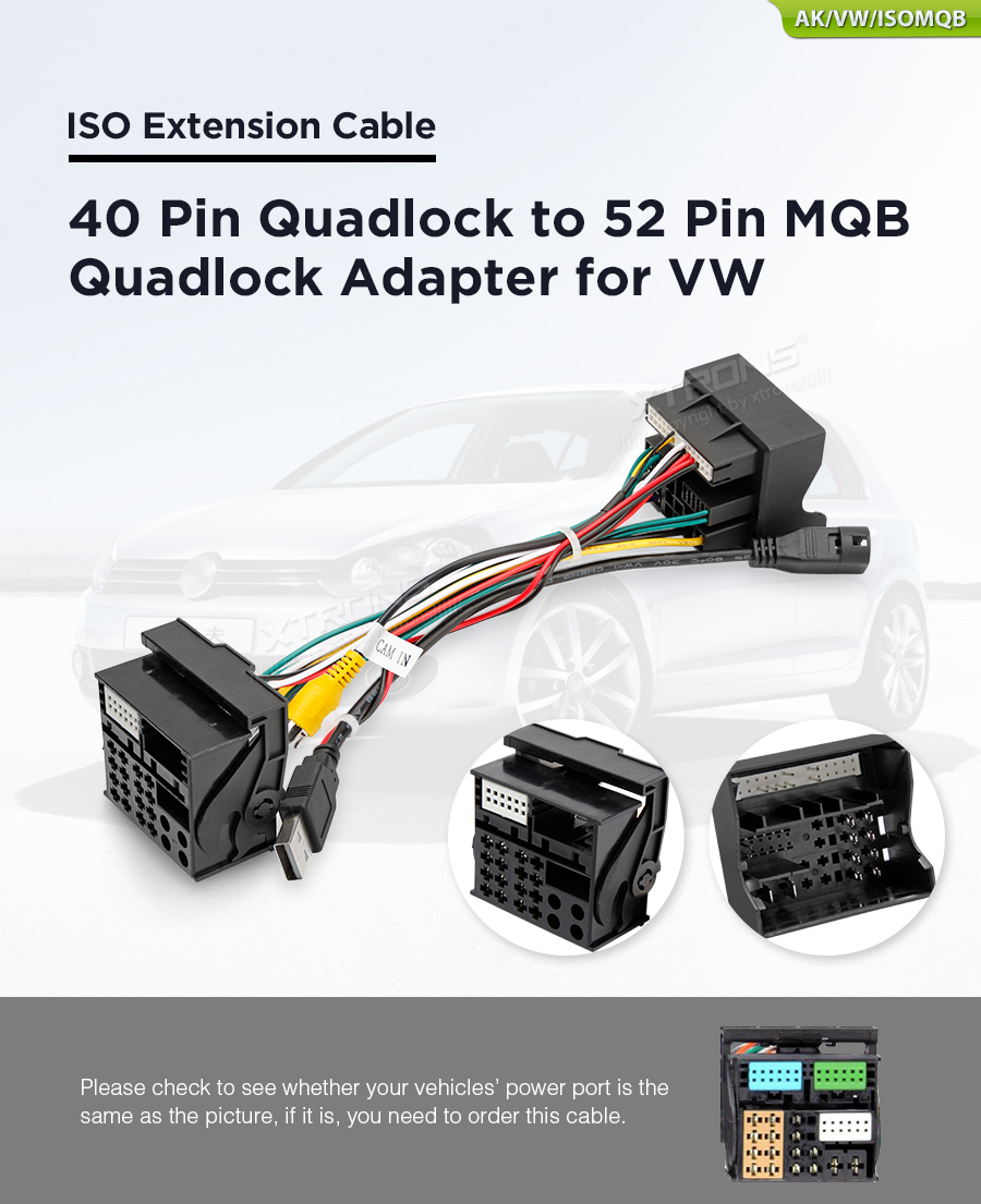 Volkswagen ISO 40 Pin Quadlock to 52 Pin MQB Qualdlock
