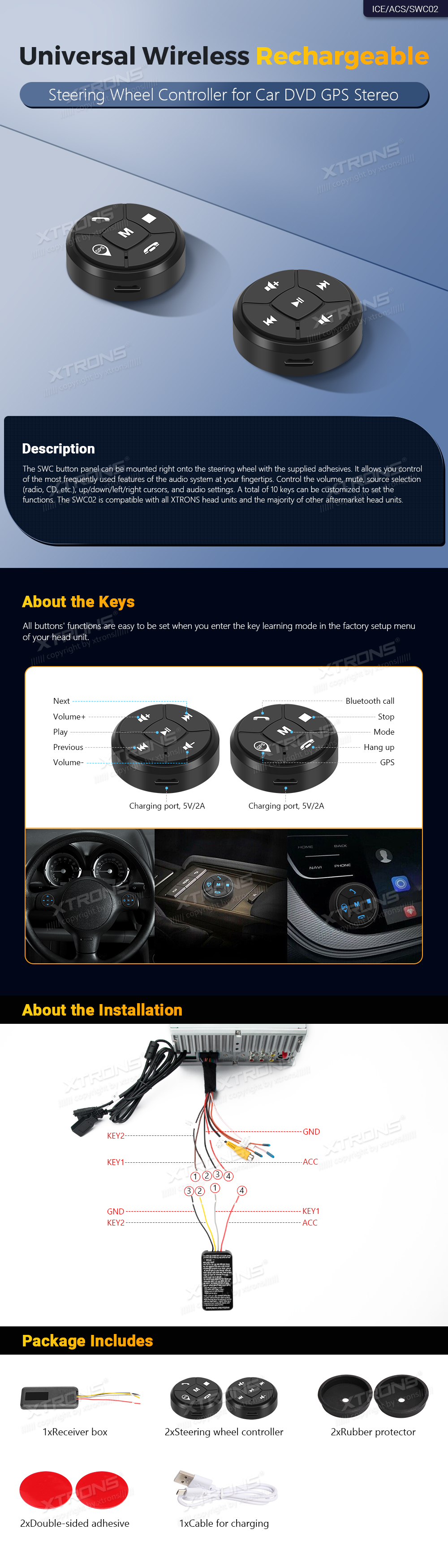 Universal steering wheel knobs XTRONS SWC01