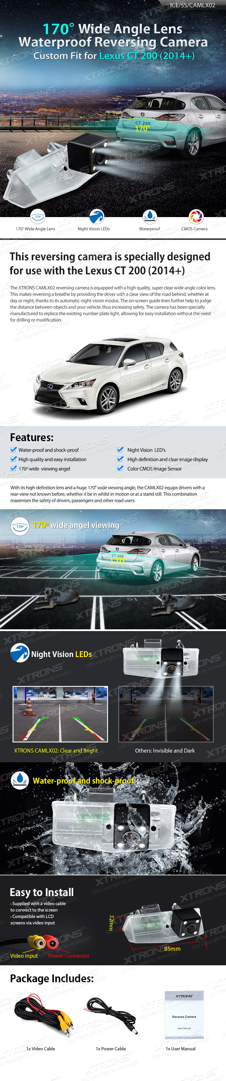 Lexus CT200 2014+, RCA liitmikuga Xtrons tagurdus / parkimiskaamera multimeedia naviraadiole