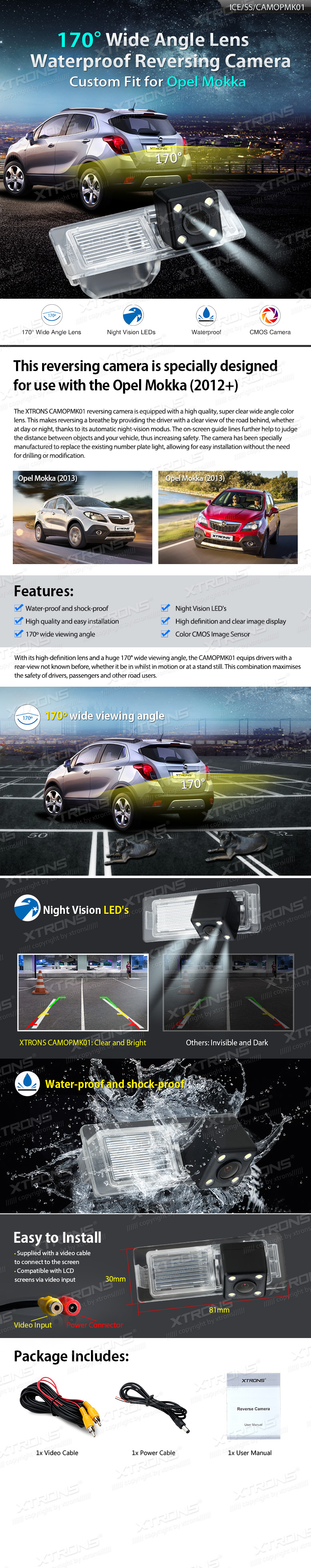 Opel Mokka 2012+, RCA liitmikuga Xtrons tagurdus / parkimiskaamera multimeedia naviraadiole