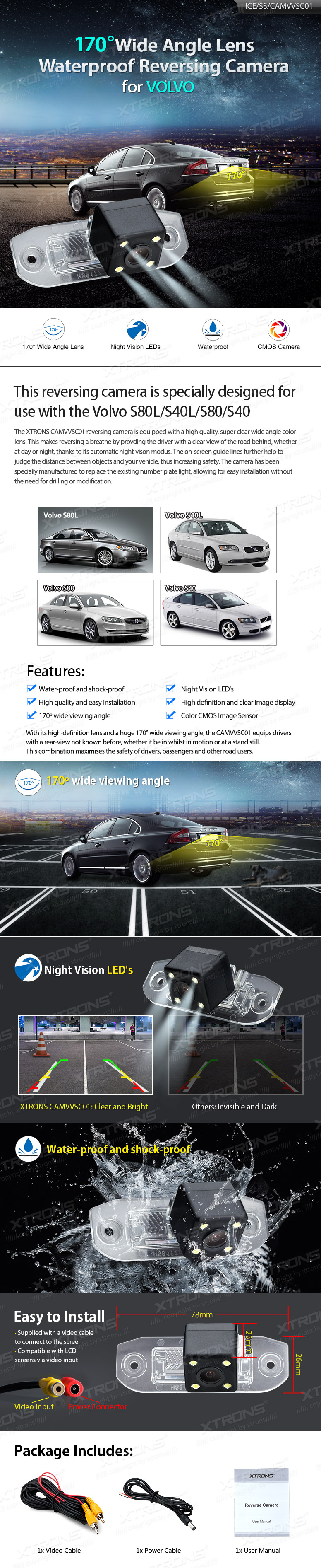 Volvo S80L/S40L/S80/S40, Xtrons peruutus pysäköintikamera RCA liittimellä multimedia navigointi radioon aftermarket näyttösoittimeen radio soitin