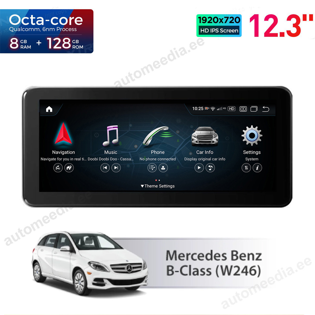 8+128Gb | 12.3" | Mercedes-Benz B Class | W246 | 2011-2014 (NTG4.5) Android 13 auto GPS radio ja multimedia näyttösoitin