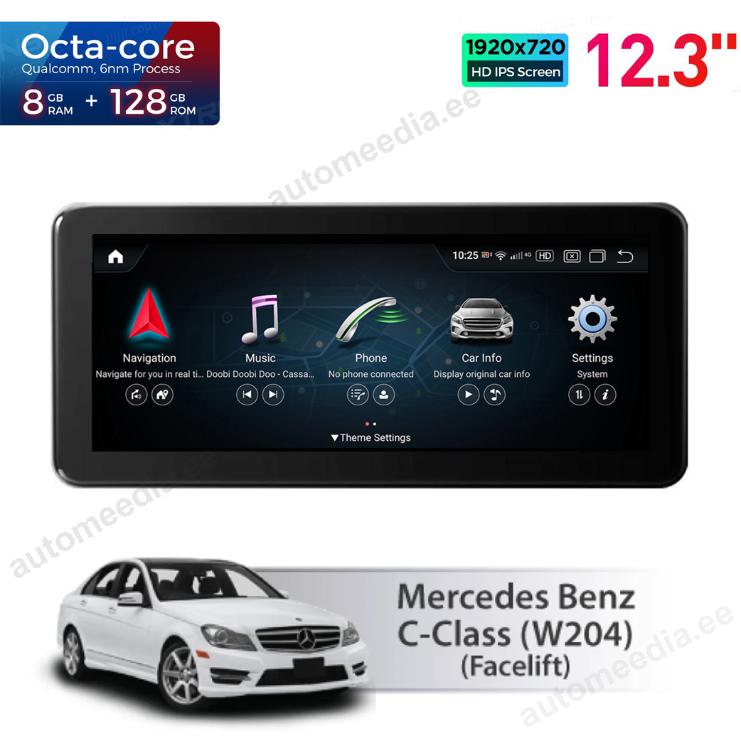 8+128Gb | 12.3" | Mercedes-Benz C-Class ( 2011-2014) | W204 | NTG4.5 | NTG4.7 Android 13 GPS autoraadio ja multimeedia keskus