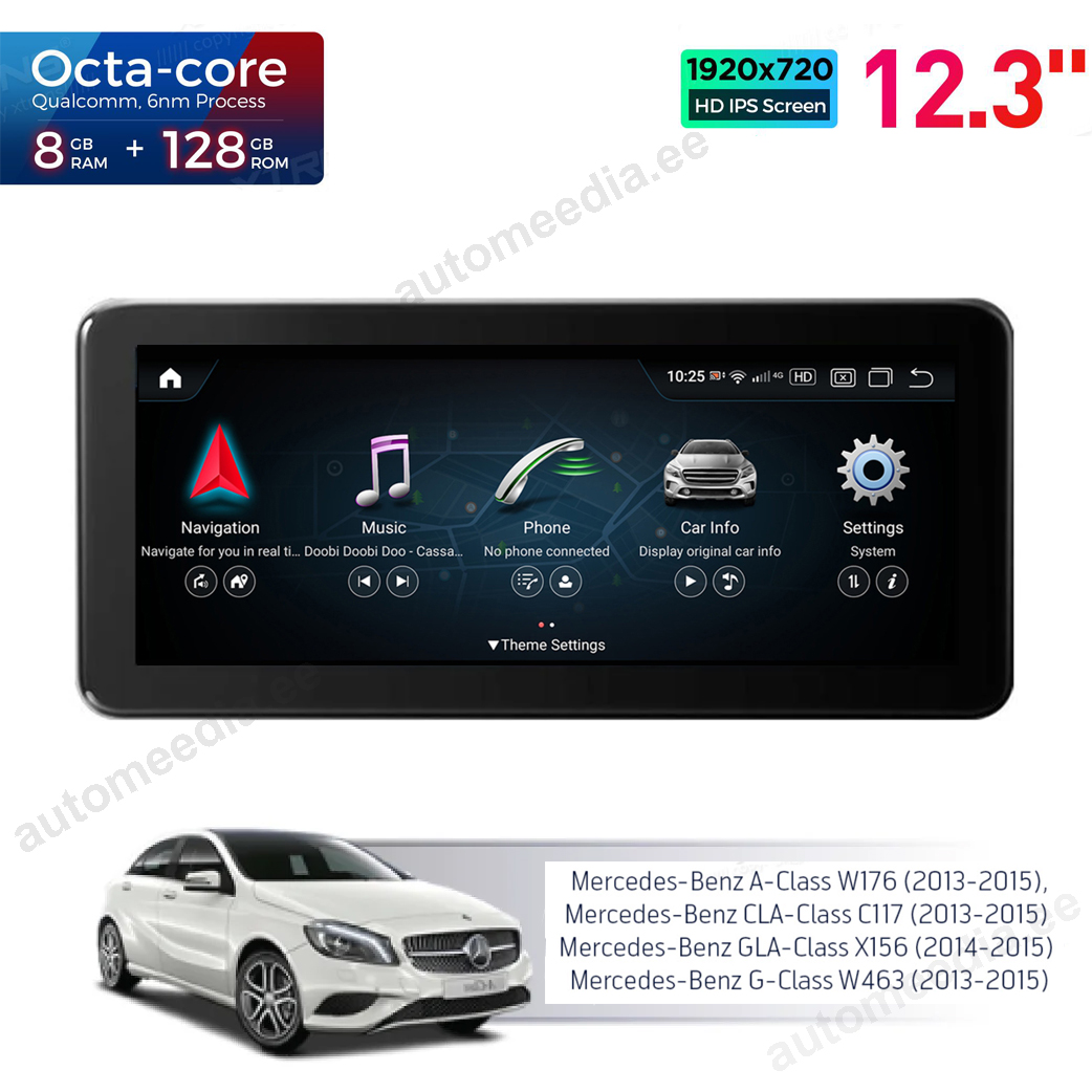 8+128Gb | 12.3" | Mercedes-Benz A-Class (2013-2015) | GLA | CLA | W176 | C117 | X156 | NTG4.5 | NTG4.7 Android 13 auto GPS radio ja multimedia näyttösoitin