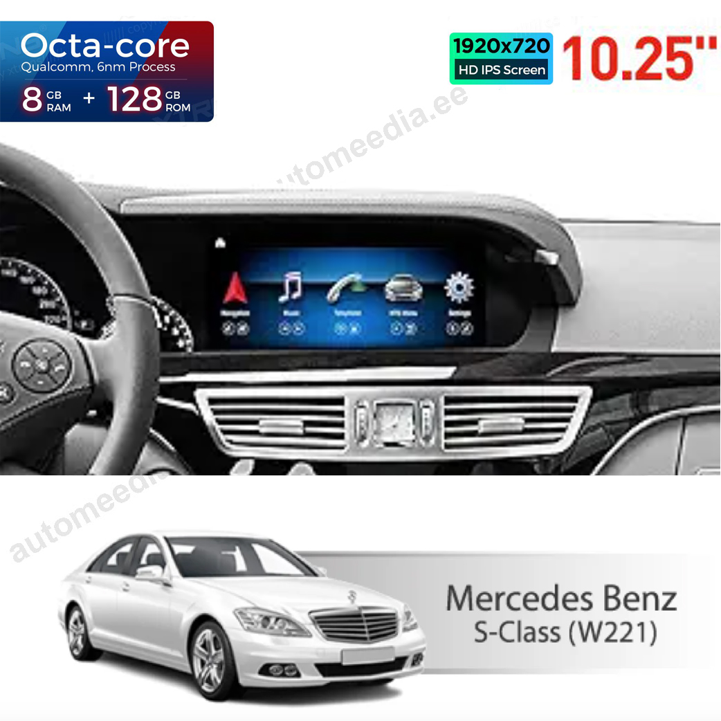 8+128Gb | 10.25" | Mercedes-Benz S-Class | W221 | SL | C216 | 2010-2013 | NTG3.5 Android 13 auto GPS radio ja multimedia näyttösoitin
