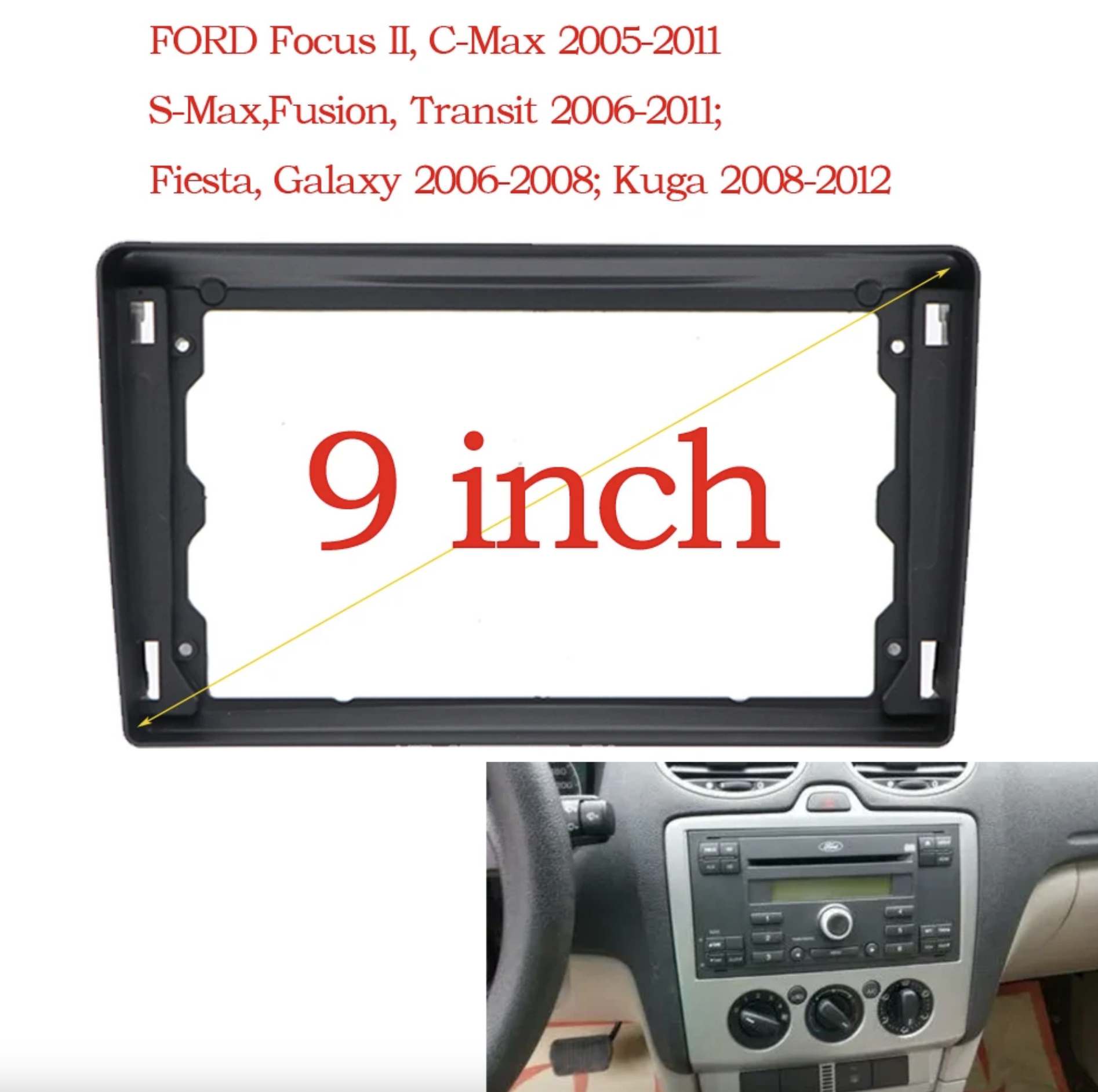 Ford Universal Radio for Square Front Panel | C-Max | S-Max | Galaxy | Focus | Transit (2005-2011) Automedia F2004 raadio sobivus autole