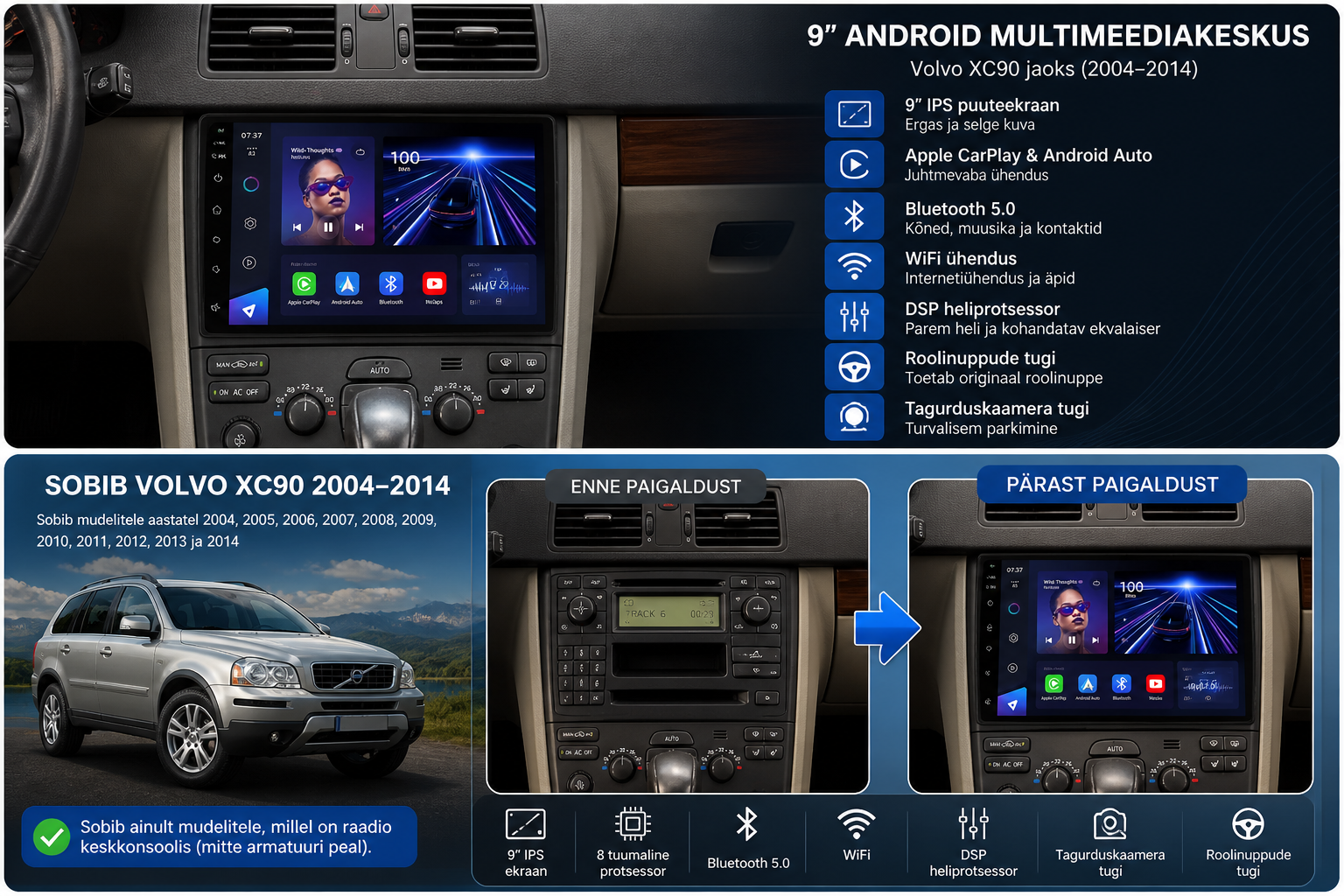Volvo XC90 (2004-2014)  Automedia F2013 raadio sobivus autole