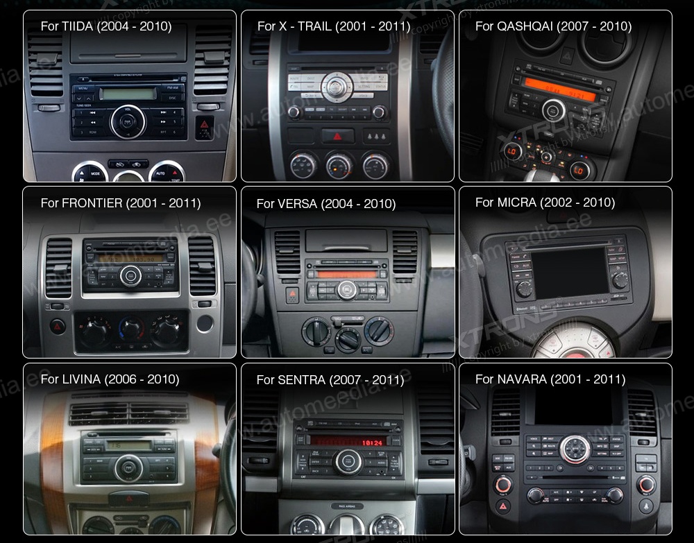 Nissan Qashqai | Juke | Navara | Patrol | 2007-2011  Automedia RVT5349 Automedia RVT5349 custom fit multimedia radio suitability for the car