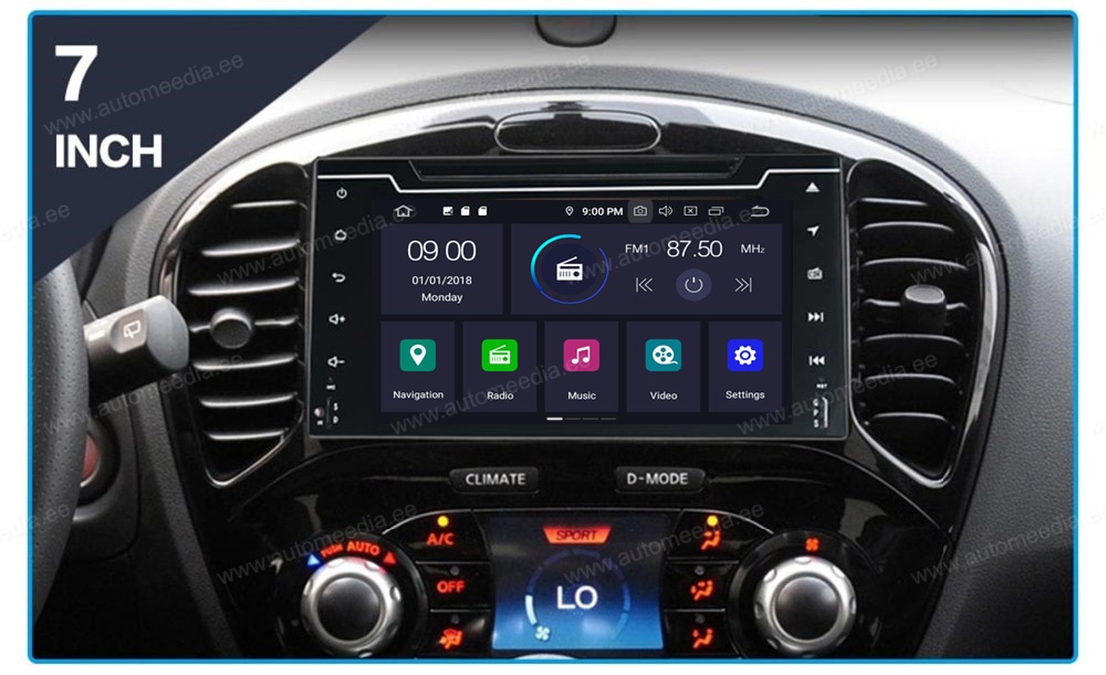 Nissan Juke (2012-2017)  Automedia RVT5363 merkkikohtainen Android GPS multimedia näyttösoitin