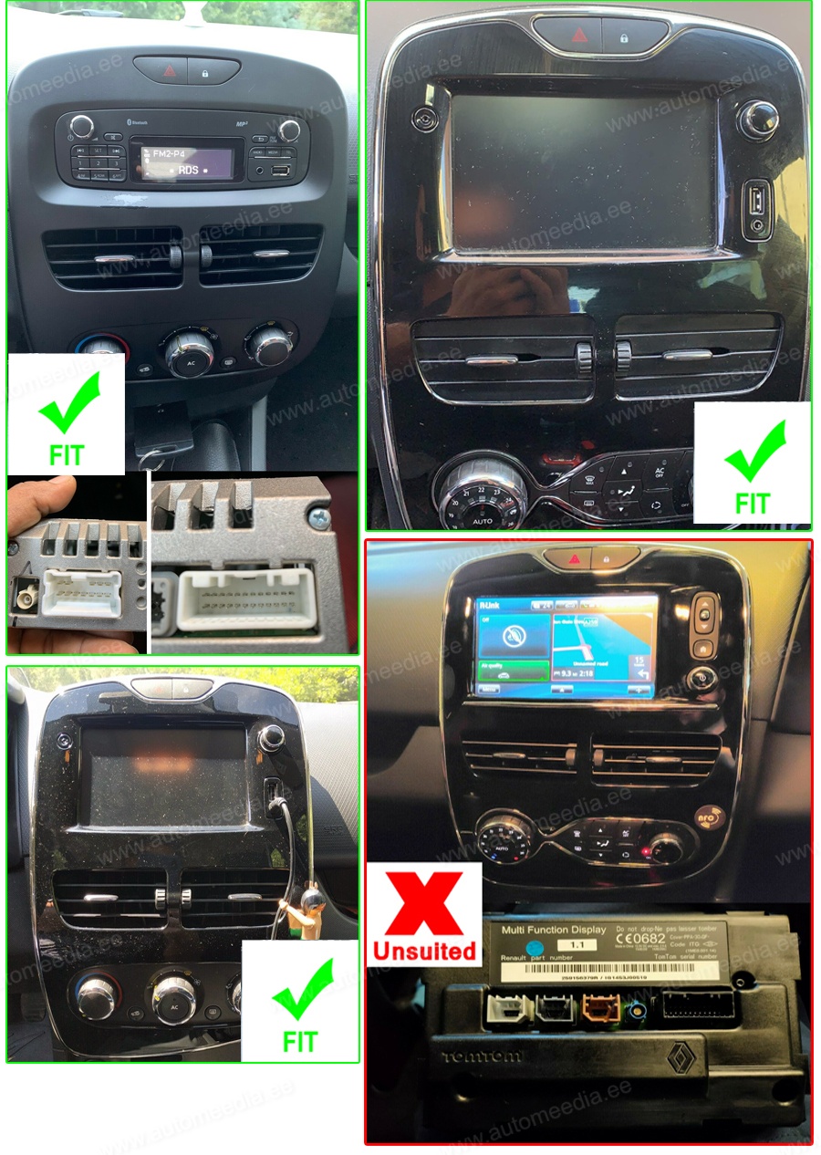 RENAULT CLIO (2012-2015)  Automedia RVT5387 Automedia RVT5387 совместимость мультимедийного радио в зависимости от модели автомобиля