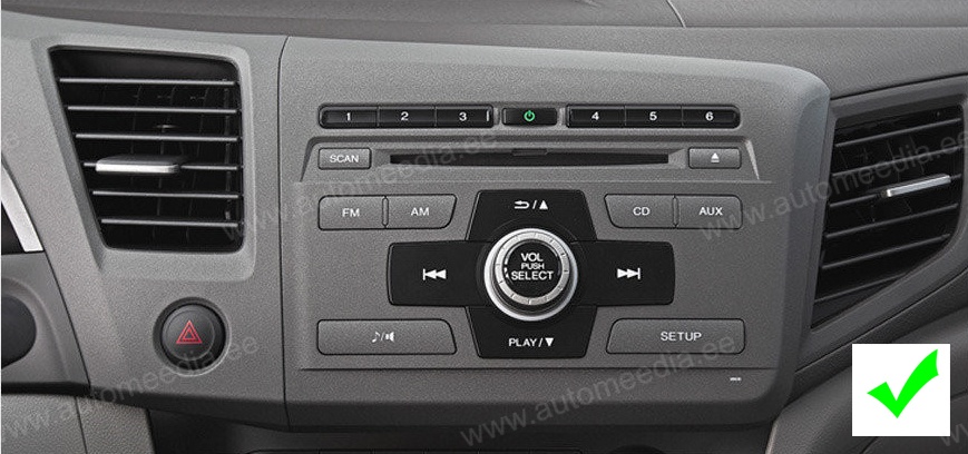HONDA CIVIC Sedan (2012-2016)  Automedia RVT5728 Automedia RVT5728 mallikohtaisen multimediaradion soveltuvuus autoon