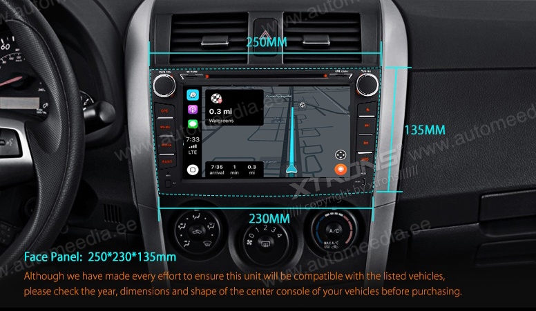 TOYOTA COROLLA (2007-2012)  Automedia RVT5749 Car multimedia GPS player with Custom Fit Design