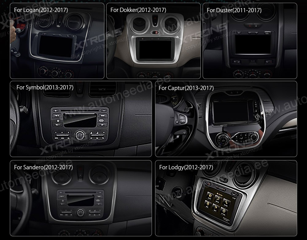 Dacia Duster | Lodgy | Dokker | Renault Captur (2011-2017)  Automedia RVT5787 Automedia RVT5787 совместимость мультимедийного радио в зависимости от модели автомобиля