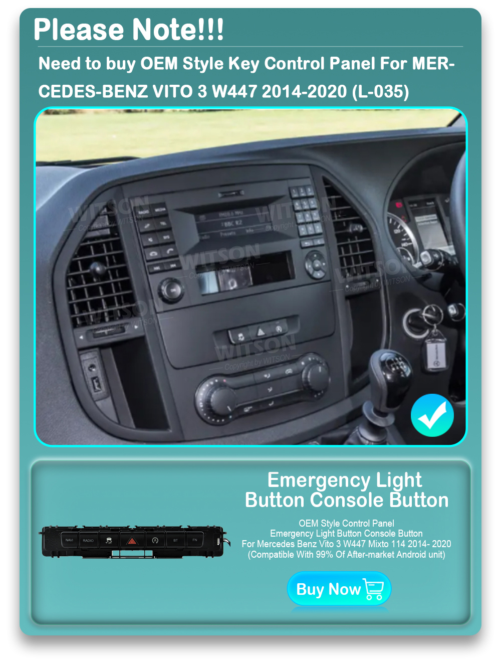 Mercedes Benz Vito 3 W447 2014 - 2020  Automedia WTS-9818 Automedia WTS-9818 raadio sobivus autole
