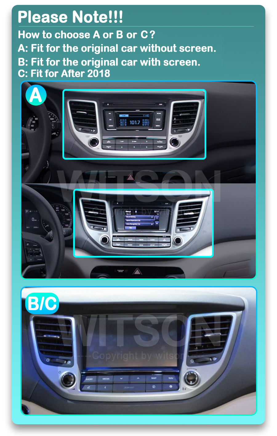 Hyundai Tucson (2015-2020)  Automedia WTS-9273 Automedia WTS-9273 совместимость мультимедийного радио в зависимости от модели автомобиля