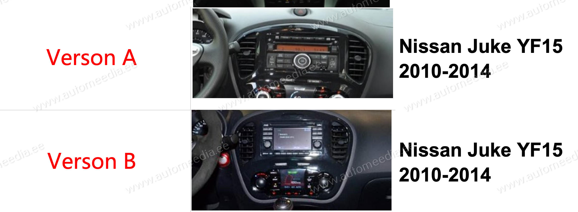 Nissan Juke YF15 2010-2014  Automedia WTS-9740 Automedia WTS-9740 mallikohtaisen multimediaradion soveltuvuus autoon