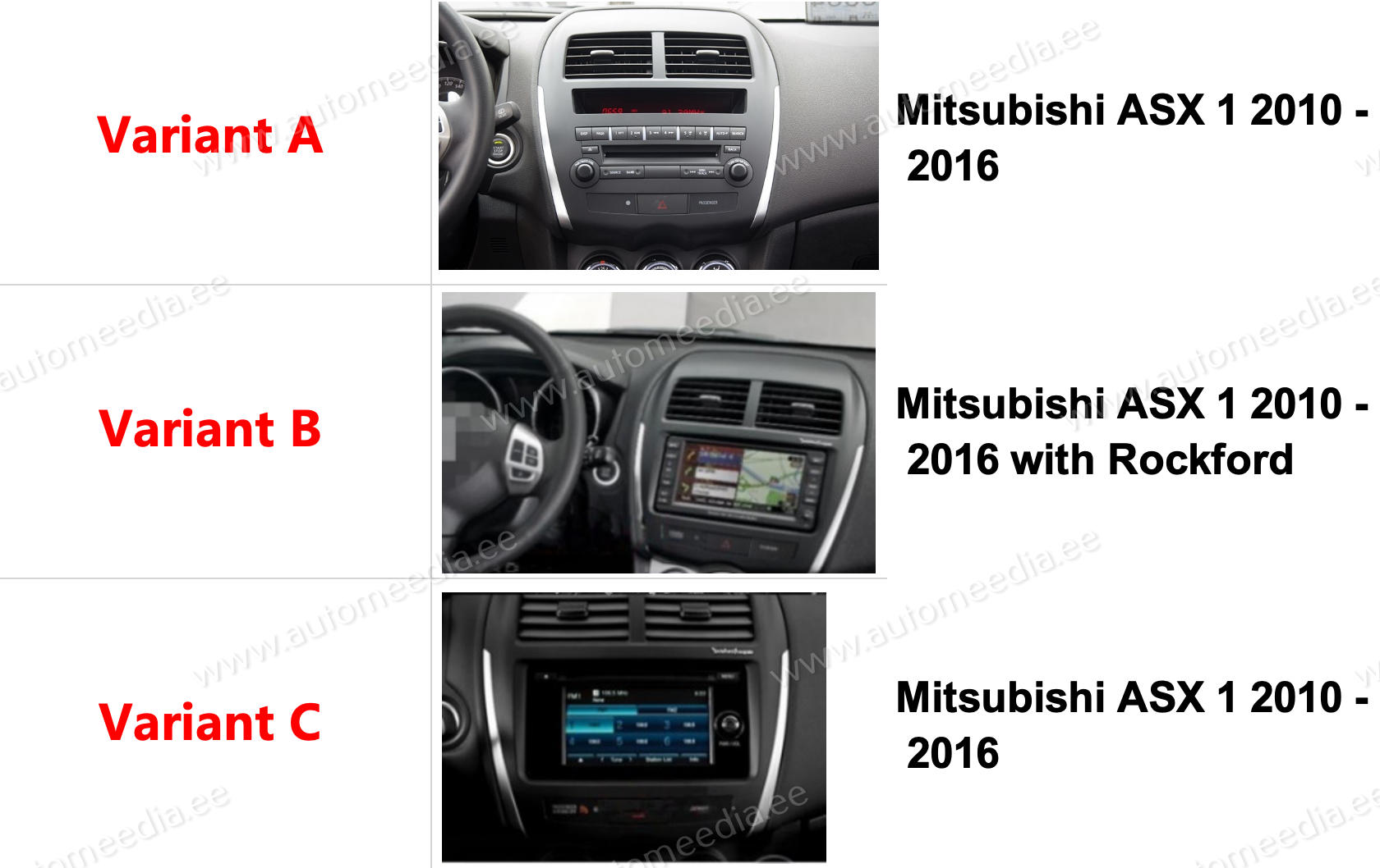 Mitsubishi ASX 1 2010 - 2016  Automedia WTS-9843 Automedia WTS-9843 mallikohtaisen multimediaradion soveltuvuus autoon
