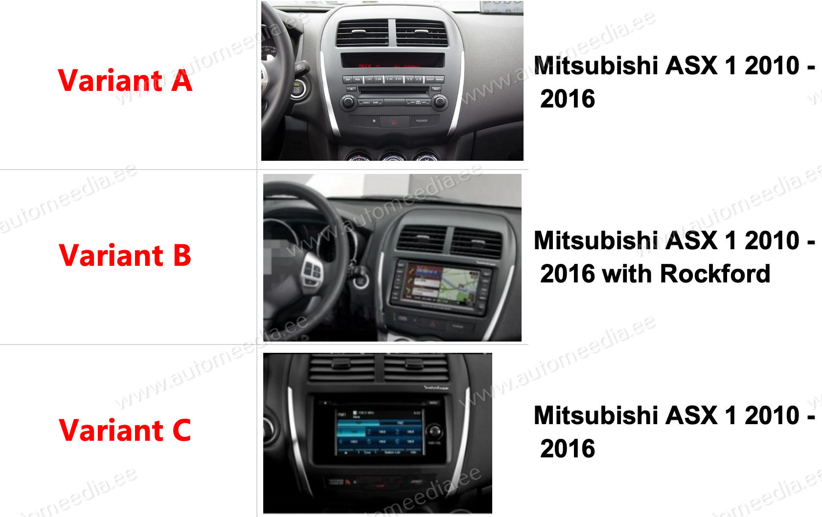 Mitsubishi ASX 1 2010 - 2016  Automedia WTS-9843 Automedia WTS-9843 совместимость мультимедийного радио в зависимости от модели автомобиля