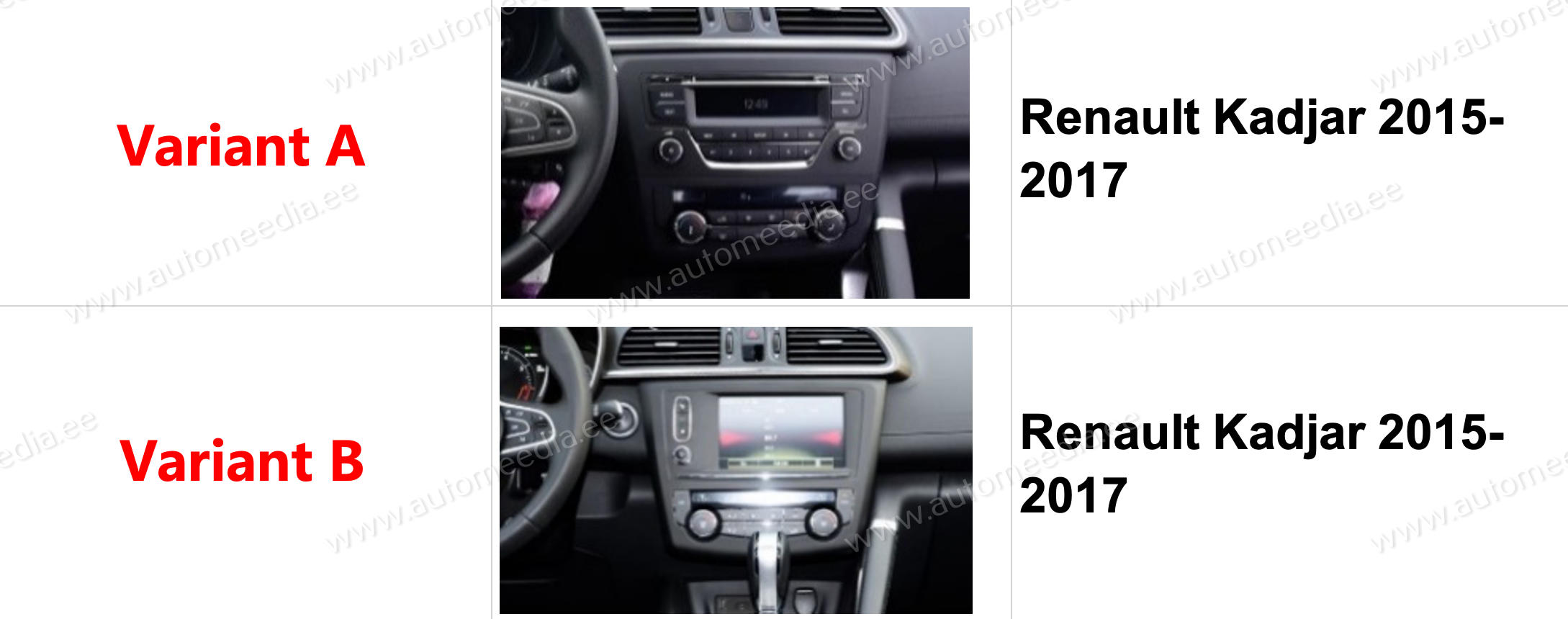 Renault Kadjar 2015- 2017  Automedia WTS-9990 Automedia WTS-9990 совместимость мультимедийного радио в зависимости от модели автомобиля