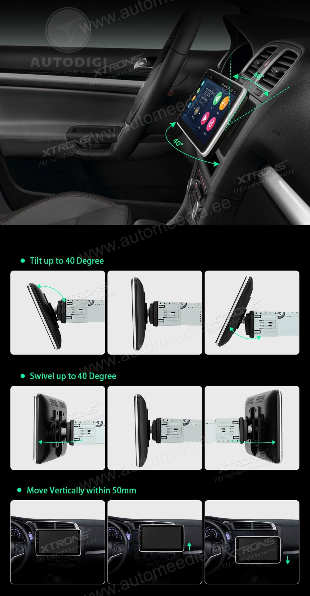 1 DIN XTRONS DSA110L merkkikohtainen Android GPS multimedia näyttösoitin
